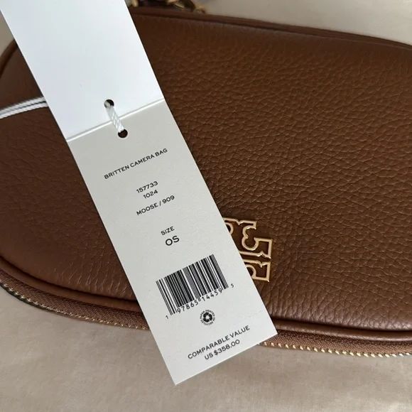 NWT , Tory Burch Britten camera Brown and gold  Leather Crossbody Bag - Picture 13 of 15